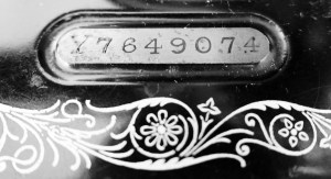 Black and white image showing the serial number of a Singer sewing machine
